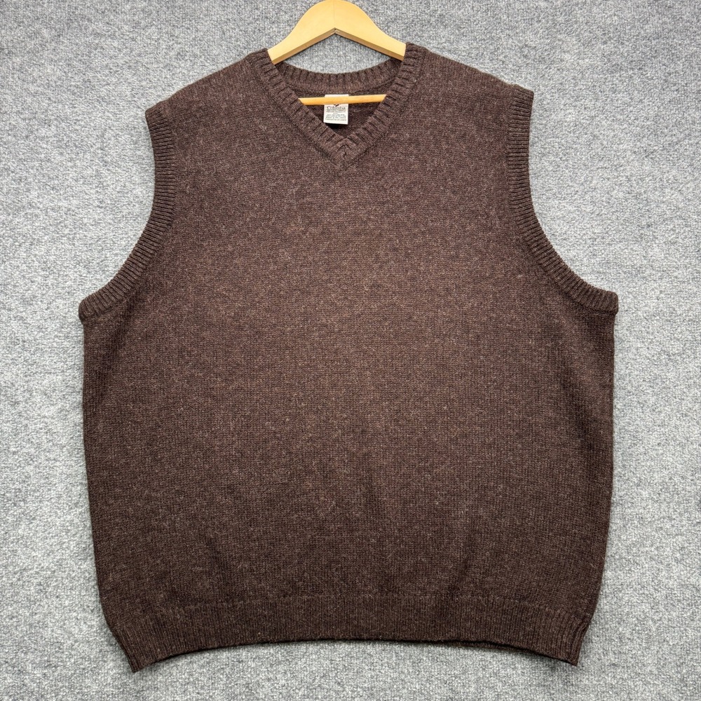 Columbia Sweater Vest Mens XXL Brown Sleeveless Shetland Wool Outdoor